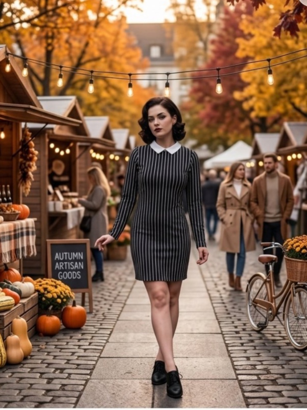 Revamped
Black White Pinstripe Collared Dress M
Wednesday Addams Goth